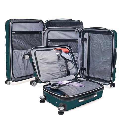 Image of Kenneth Cole REACTION Diamond Tower Collection Lightweight Hardside Expandable 8-Wheel Spinner Travel Luggage, Deep Teal, 3-Piece Set (20 inch, 24 inch, & 28 inch)