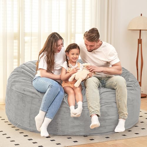 HABUTWAY Bean Bag Chair: Giant 6' Memory Foam Furniture Bean Bag Chair with Microfiber Cover - 6Ft,Light Grey