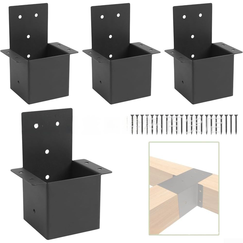 Set di staffe per pergola in acciaio zincato, per connettore a colonna per padiglione, con viti, kit di supporto in legno resistente, nero, 11 x 9 x 7 cm (4 pezzi)