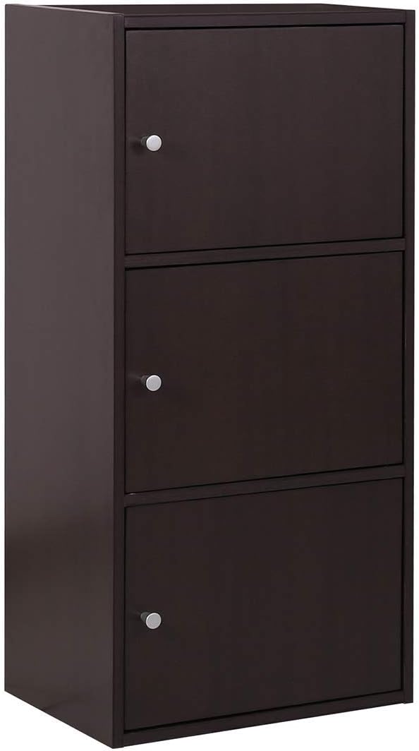 Multifunctional Storage-Cabinet with 3 Magnetic Doors Small Classic Modern Bookcase Home Office Vertical File Cabinets, Espresso Brown-CAS011