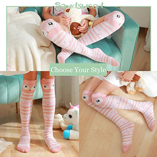 Meias femininas de algodão macio, na altura do joelho, lindas estampas de animais, 6 pares, Animal D