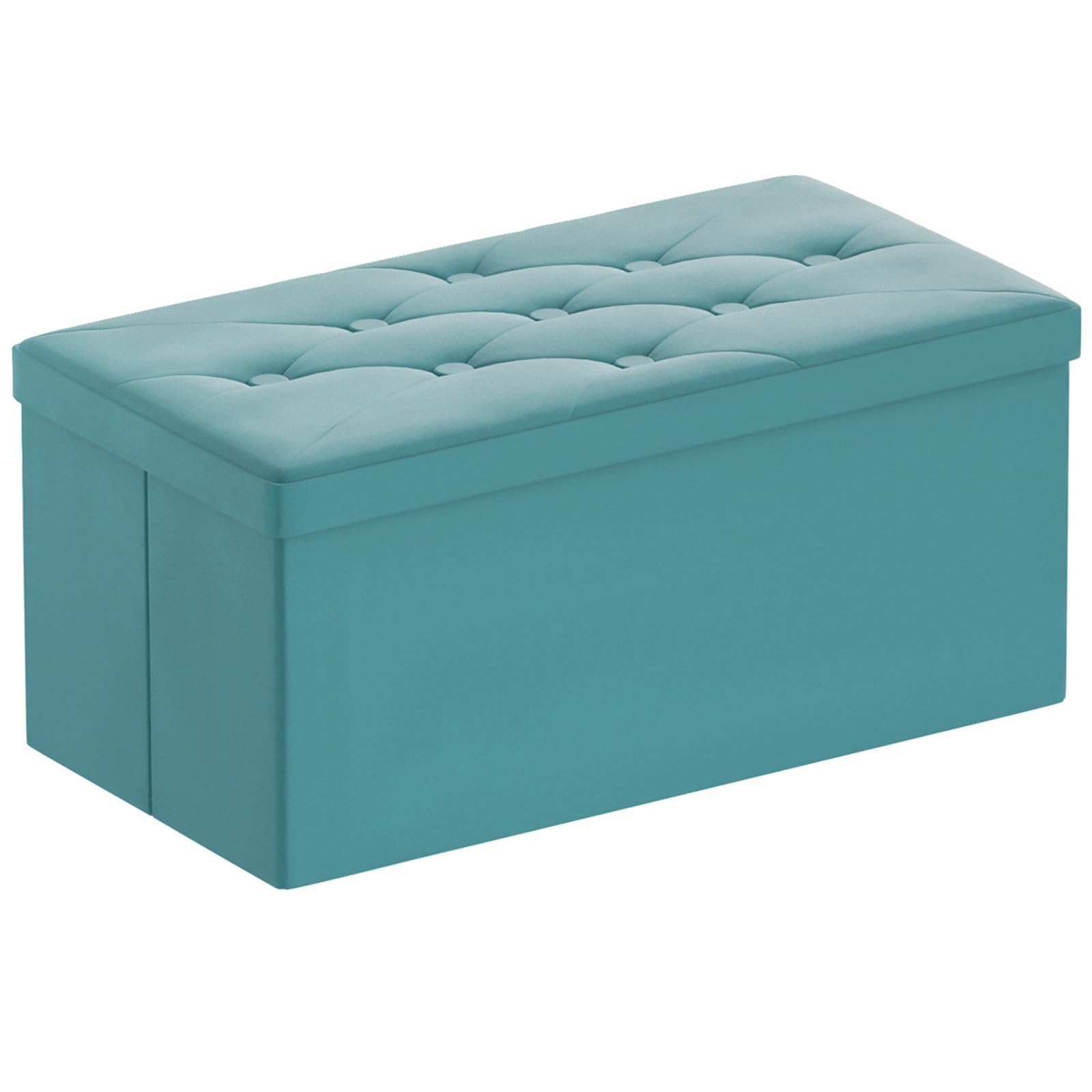 BRIAN & DANY Ottoman Storage Box Velvet Foldable Storage Ottoman Bench with Highly Elastic Sponge Filling for Living Room, 80 x 40 x 40 cm, Teal