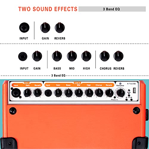 Acoustic Guitar Amplifier, 20 Watt Bluetooth Amp For Guitar Acoustic With Reverb Chorus Effect, 3 Band Eq #TOP4