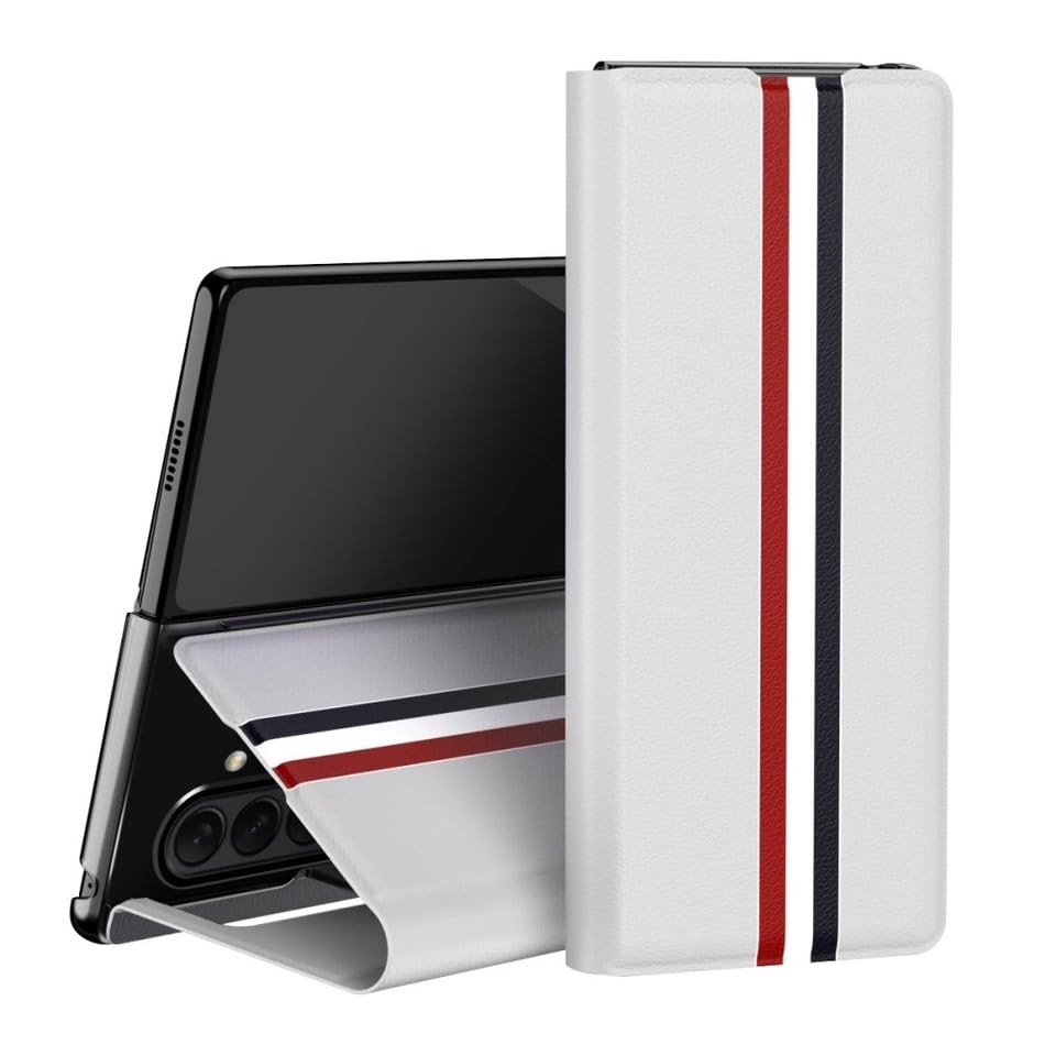 Housse Samsung Z Fold 7 blanche en cuir avec rabat support pour vos trajets de bureau