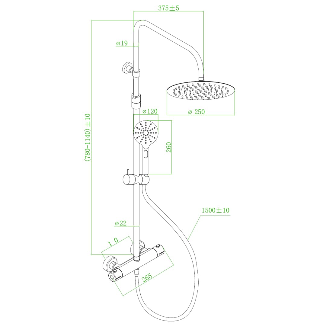 Essebagno Luisa colonne de douche thermostatique or brossé