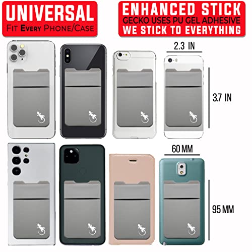 Image of Gecko Travel Tech Double Pocket - Adhesive Card Holder - Cell Phone Pouch - Stick on Lycra Pocket - Carry Credit Cards and Cash - Gray-White