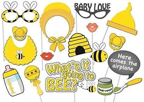 WallyE Bumble Bee Party Supplies,What Will It Bee Baby Shower Photo Booth Props Kit, 17 Pack