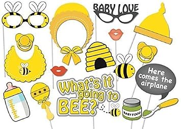WallyE Bumble Bee Party Supplies,What Will It Bee Baby Shower Photo Booth Props Kit, 17 Pack