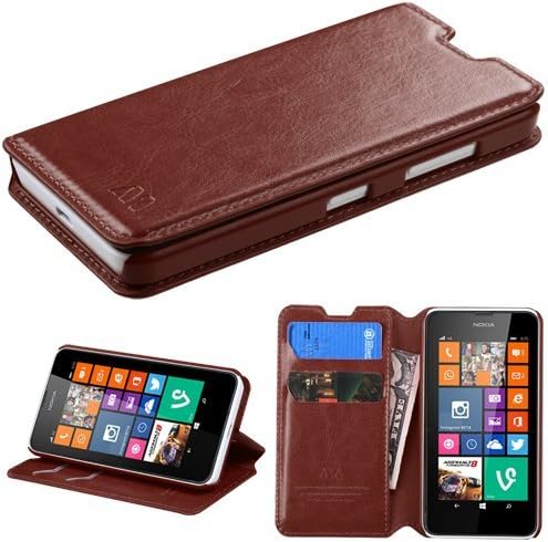 Wydan (TM) Credit Card Leather Wallet Style Case Cover For Nokia Lumia 635 630 - Brown w/Wydan Stylus Pen