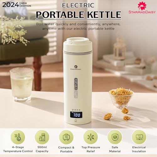 Image of StarAndDaisy Electric Kettle, Small Mini Coffee /Tea Kettle with 4 Temperature Settings, Fast Boiling Hot Water with Auto Shut-Off with Handle, Stainless Steel -White