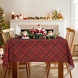 DWCN Christmas Printed New Checkered Tablecloth Rectangular- 60 x 120 Inch Water-Resistant Washable Morden Style Table Cloth for Home Decor, Ideal for Dining, Party, Indoor and Outdoor, Red