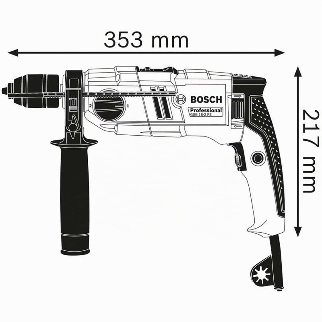 Bosch Professional Trapano con percussione GSB 18-2 RE /06011A2190/ 800W /Campo di serraggio mandrino, min./max. 1.5-13 mm