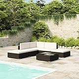 Hommdiy 6 TLG. Garten-Lounge-Set mit Auflagen Poly Rattan Schwarz+Cremeweiß