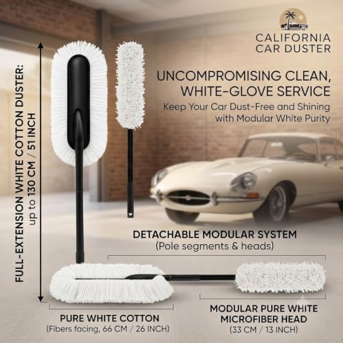 Image of Car Duster Brush with Extendable Handle | Soft Cotton Car Cleaning Duster | Scratch Free Dust Remover for Car, SUV, Bike & Home | Reusable Washable Cleaning Brush
