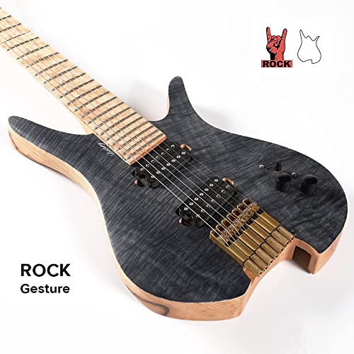 Batking Guitare électrique sans tête, guitare de voyage à 7 cordes à frouette (noir mat) - Les Beatles, Paul McCartney, John Lennon, RIngo Starr, George Harrison Batking Guitare électrique sans tête, guitare de voyage à 7 cordes à frouette (noir mat) – Image 5