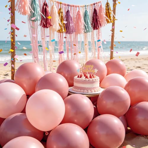 Image of 100pcs Dusty Pink Balloons 12 inch Round Latex | Boho Blush Retro Pink, Helium Compatible, Princess Birthday Baby Shower, Anniversary Bachelorette Gender Reveal