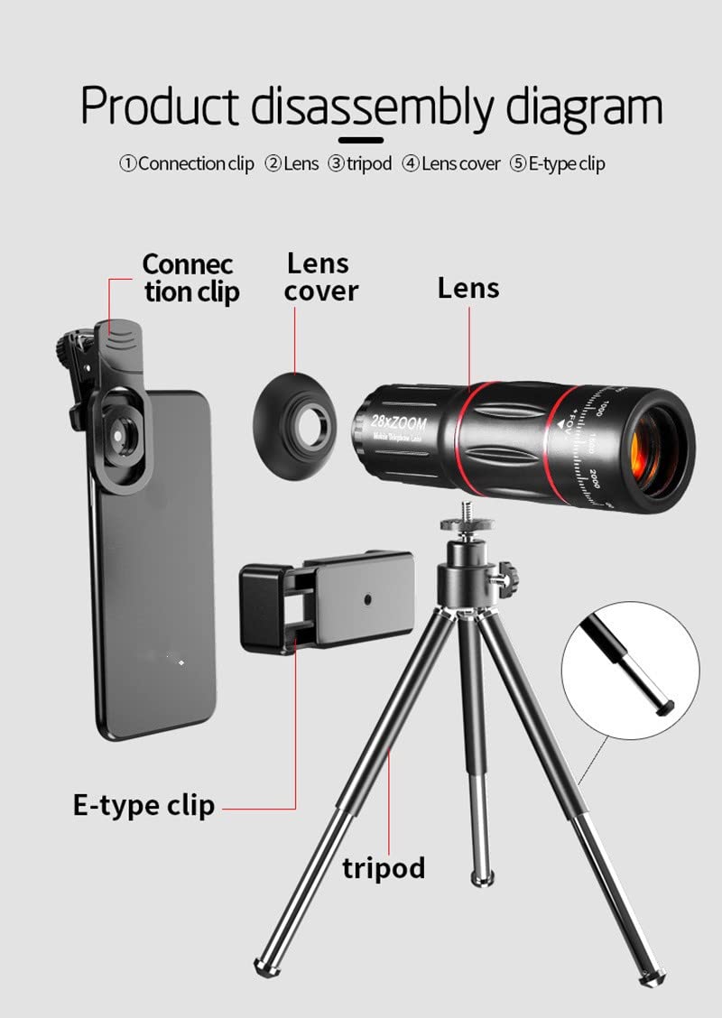 Przenośny obiektyw aparatu do telefonu komórkowego 28X HD Teleskop Zoom makro obiektyw do smartfona rybie oko Lente Para Celular akcesoria