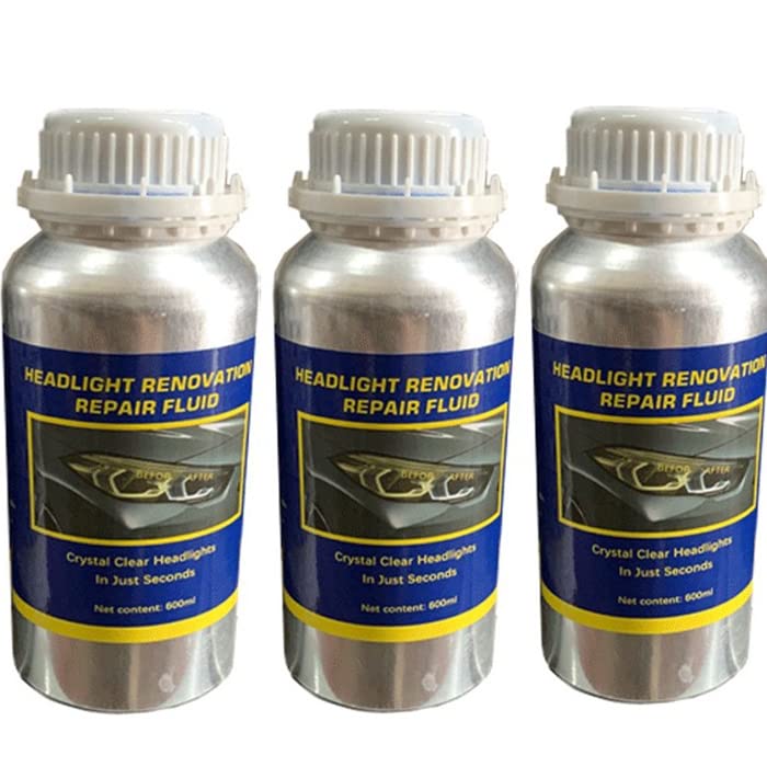 3X Polimero Liquido Flacone di Ricarica da 600 ml per la lucidatura ripristino e Riparazione di fanali ingialliti opacizzati (1800ml in Totale)