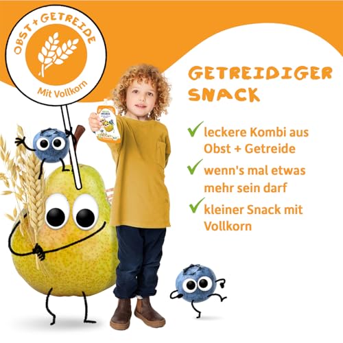 FRECHE FREUNDE Bio Quetschie Pfirsich, Apfel, Banane mit Hafer, Fruchtmus mit Getreide im Quetschbeutel für Babys ab dem 6. Monat, vegan, 6er Pack (6 x 100g)