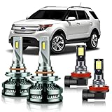 Sabrucum Fits for 2011-2015 Ford Explorer High&Low Dual Beam Bulbs Fog Lights Accessories Combo,2011 2012 2013 2014 2015 6000K White Super Bright Powersports Hi-Lo beam Light Bulb, Plug&Play,Pack of 4