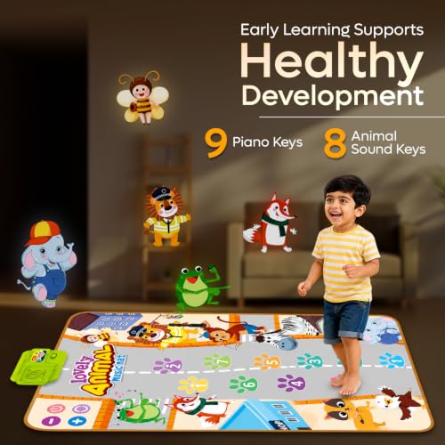 Image of Baby Lovely Animal Music Mat - Educational Piano Mat with Piano Keys, Sounds, Animal Designs - Stimulates Baby's Senses & Motor Skills - Perfect for 12 Months+, Size - 100x60 CM