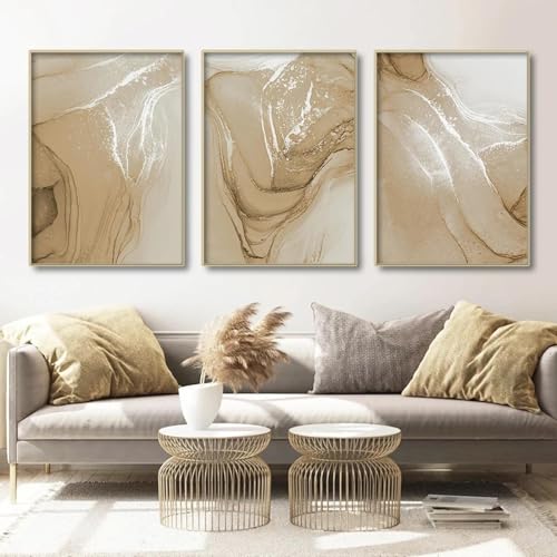 Art mural bohème beige et cadre doré : triptyque abstrait chic 40x60cm