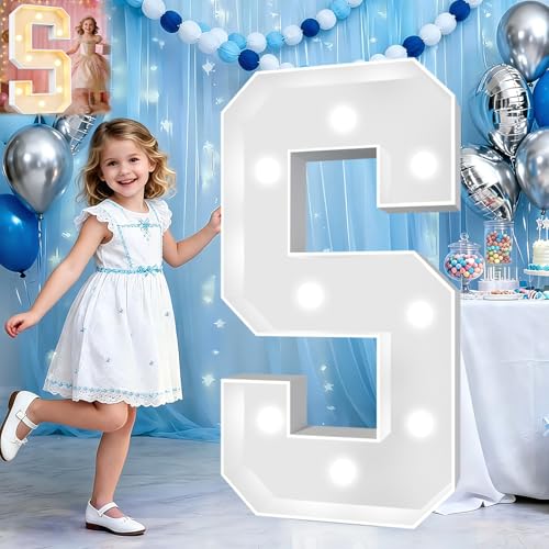 Image of Pooqla 3FT Marquee Light Up Letters, LED Big Mosaic Marquee Letters 3 Feet, Giant LED Sign for Balloons Birthday Anniversary Wedding Party Decoration, Cool White and Warm White Letter S