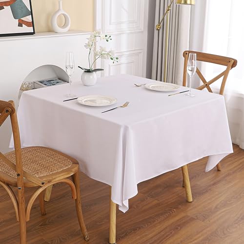 Viiamacki White Square Tablecloth, 52 x 52 Inch, Stain and Wrinkle Resistant Machine Washable Polyester Table Cloth, Fabric Table Cover for Square Card Table Patio
