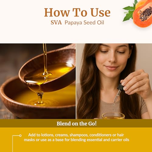 Image of SVA Papaya Seed Carrier Oil, Glass Bottle with Dropper, 4 Fl Oz (118 ml) | Papaya Seed Oil for Face Care, Skin Care, Facial Oil, Hair Care, Scalp Massage, Body Massage, Dilution & DIY Beauty Blends