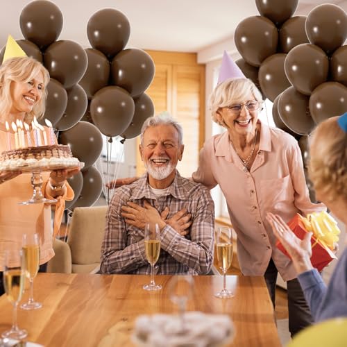 Image of 100pcs Dark Brown Balloons 12inch Neutral Brown Party Latex Balloons for Birthday Bear Baby Shower Boho Wedding Party Decoration (with 66ft Ribbon)