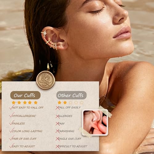 Roheafer 4 boucles d'oreilles sans perçage pour femmes, boucle d'oreille tendance en zircone cubique à clipser sur le cartilage, boucles d'oreilles fantaisie délicates et ajustables Or-Northstar – vue 6