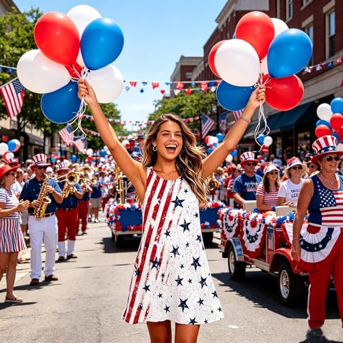 Image of Roshop Womens Juneteenth Flag Sleeveless Dress 4th of July Patriotic Swing Sundress with Pockets
