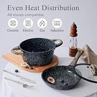 USELUCK Pots and Pans Set Non Stick Non-Toxic 22 Pcs Ceramic Cookware Sets Nonstick Kitchen Pot&Pan With Lid Black Granite Induction Compatible with Glass Lids Crepe Frying Pan PFOA/PFOS-Free — image 4