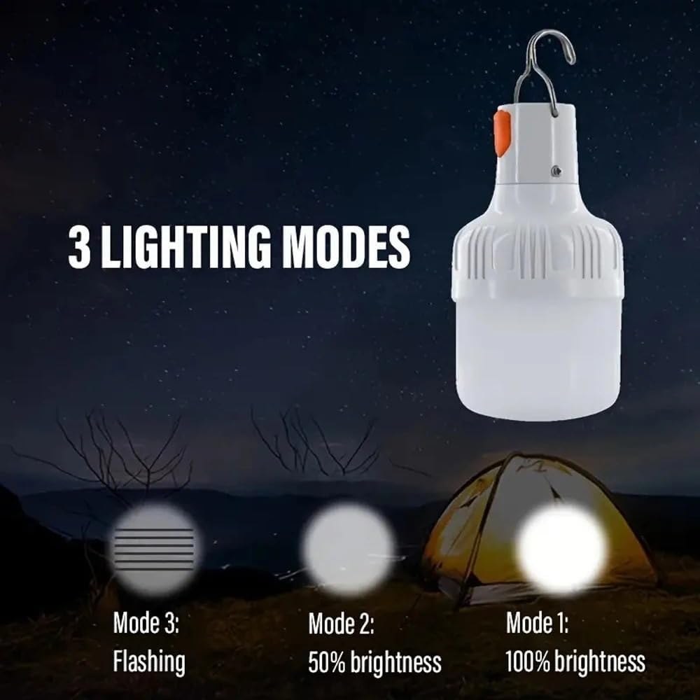 Rechargeable Camping Lantern, 360° Bright LED with USB-C, Splash-Resistant Emergency Light, 3 Modes & Hook for Power Outages, Hiking, Outdoor (100W)