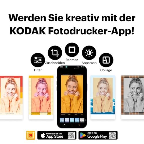 Kodak Mini Shot 2 Retro 4PASS Sofortbildkamera und Tragbarer Fotodrucker 2-in-1, 5,3×8,6 Centimeter Sofortdrucke, 38-Blatt-Bundle, Weiß