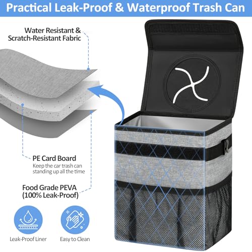 Image of ELONGRIVER Car Trash Can Bin for Back Seat Leak Proof, Cute Car Trash Bag Hanging, Vehicle Trash Can for SUV Truck Van, Automotive Garbage Cans Front Seat Grey