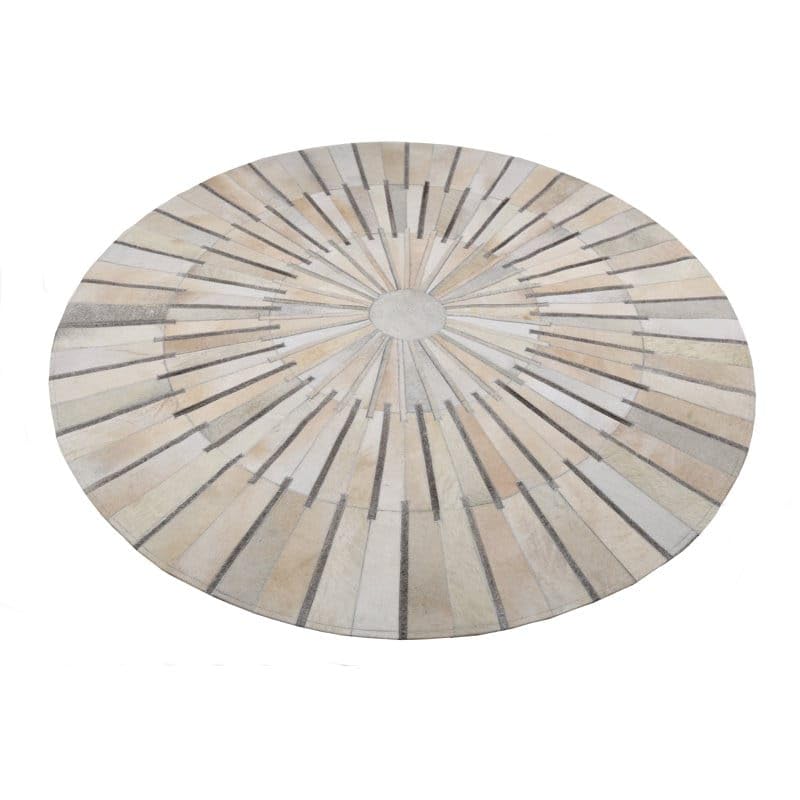 Tapete redondo de cuero vacuno 8x8 pies beige y gris miniatura 3