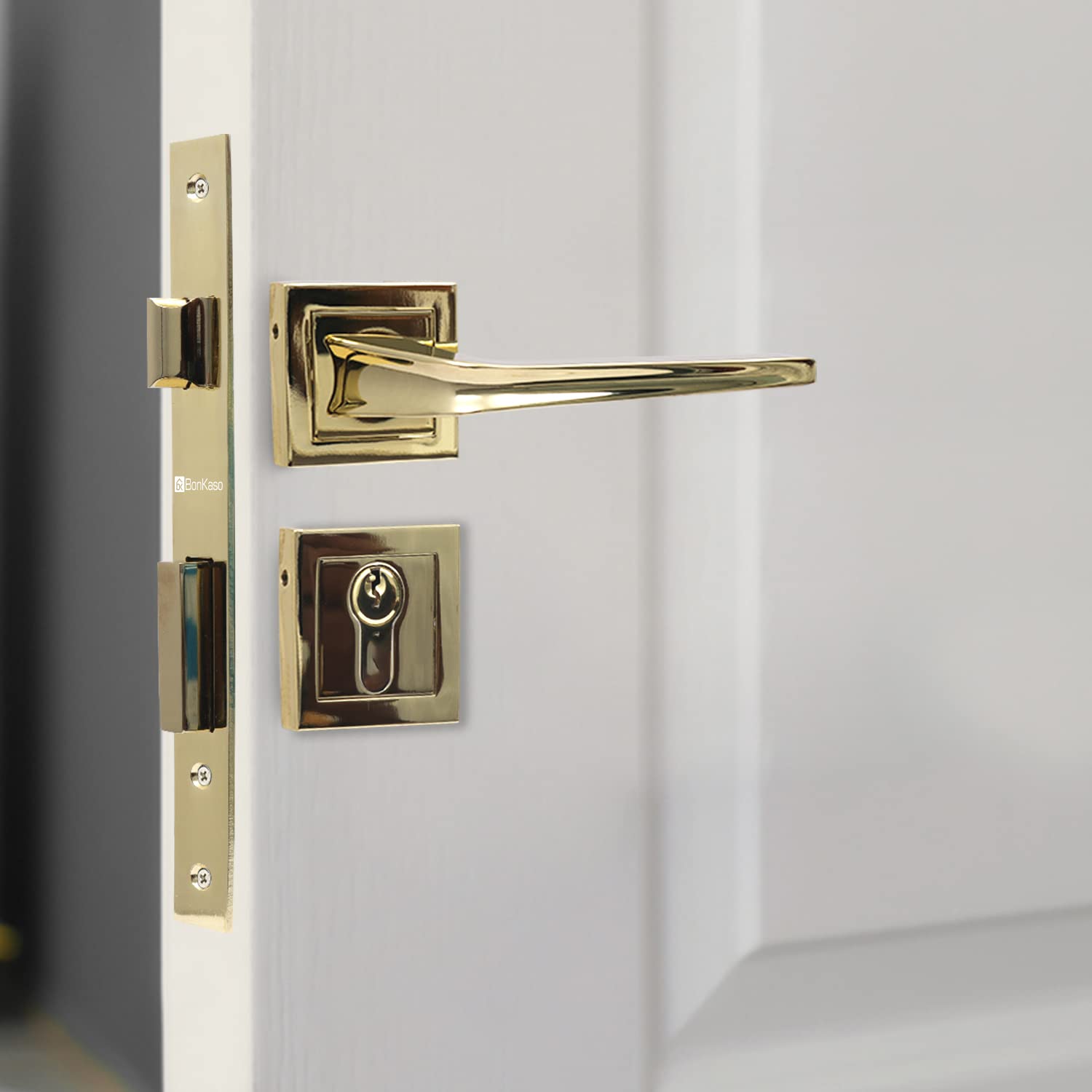 BonKaso F023393 Premium Zinc Heavy Duty Safe and Secure Mortise Main Door Lock Set with Door Handle and 3 Keys for Home, Office & Hotel - (Stainless Steel Finish) Set of 1 (B0BR5P215T) Amazon Price History, Amazon Price Tracker