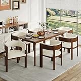 Squireewo Barrel Dining Chairs Set of 6, Modern Dining Room Chairs with Curved Backrest, Kitchen Chairs with Solid Wood Legs, Comfortable PU Leather Upholstered Seat, Adjustable Foot Pad, White