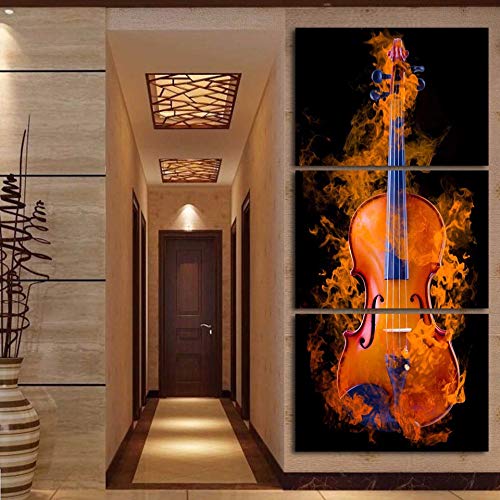 Tableau violon en flammes triptyque déco salon - 2