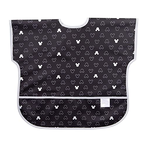 Image of Bumkins Disney Short Sleeve Bib for Girl or Boy, Toddler and Kids for 1-3 Years, Large Size, Essential Must Have for Junior Children, Eating, Mess Saving Soft Fabric Apron for Play, Mickey Mouse Icon