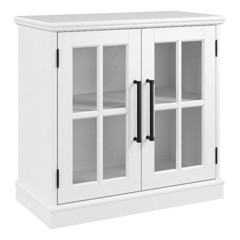 Bush Furniture Westbrook Cabinet with Glass Doors | Versatile Storage for Home Office and Living Room, 32W, White Ash