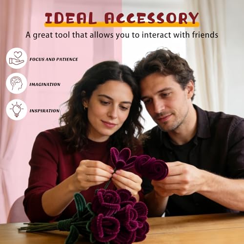 Image of 100 PCS Pipe Cleaners Bulk Craft Suppies Wine Red Pipe Cleaners | Chenille Stems Craft Pipe Cleaners for Crafts Cleaning Flower Making Festival Decorations