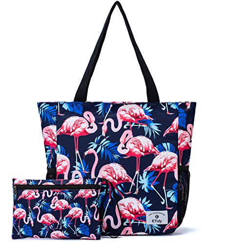 Image of ETidy Large Capacity Foldable Tote Bag With Zipper Waterproof Sandproof Women Beach Bag Handbag Gym Bag Travel Shopping Bag