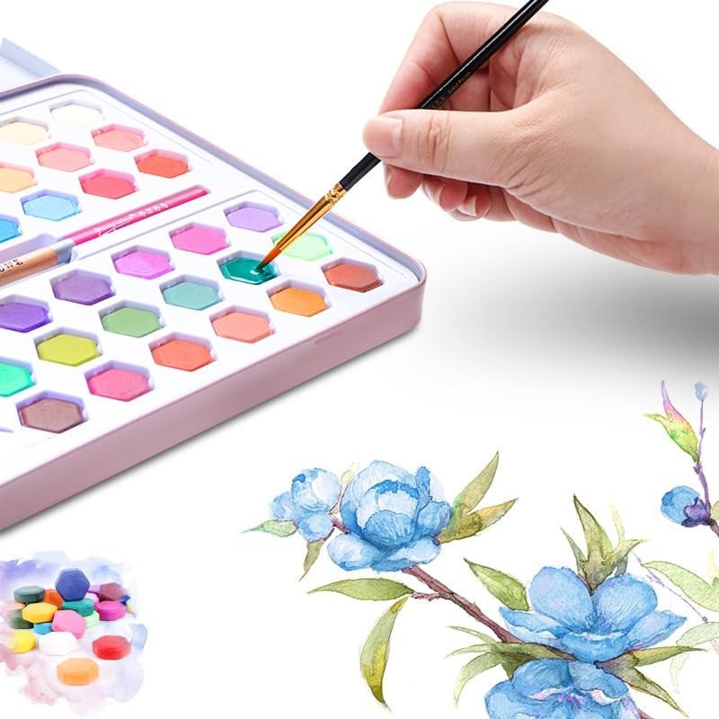 Listado de Papel para acuarela que puedes comprar esta semana. 49 ZGOGOZ Set de Watercolor 48 Color, El Conjunto Profesional Cuenta con 8 Papeles de Acuarela, Pincel Acuático, Brush, Pincel de Parbón, Esponja, Pigmento Blanco, Set para...
