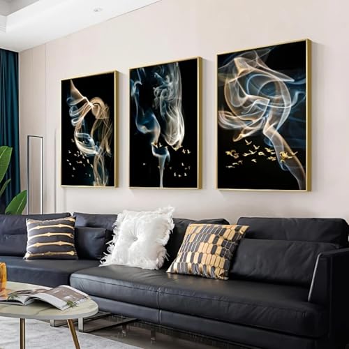 Peinture d'oiseaux dorés pour grand mur : l'art mural idéal sans cadre 80x110