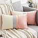 Housses de Coussin Patchwork Rose avec Cuir Rayé Or 30x 50cm Rectangle Velours Taies d'oreiller pour Canapé Chambre Salon Décor de Ferme,Lot de 2