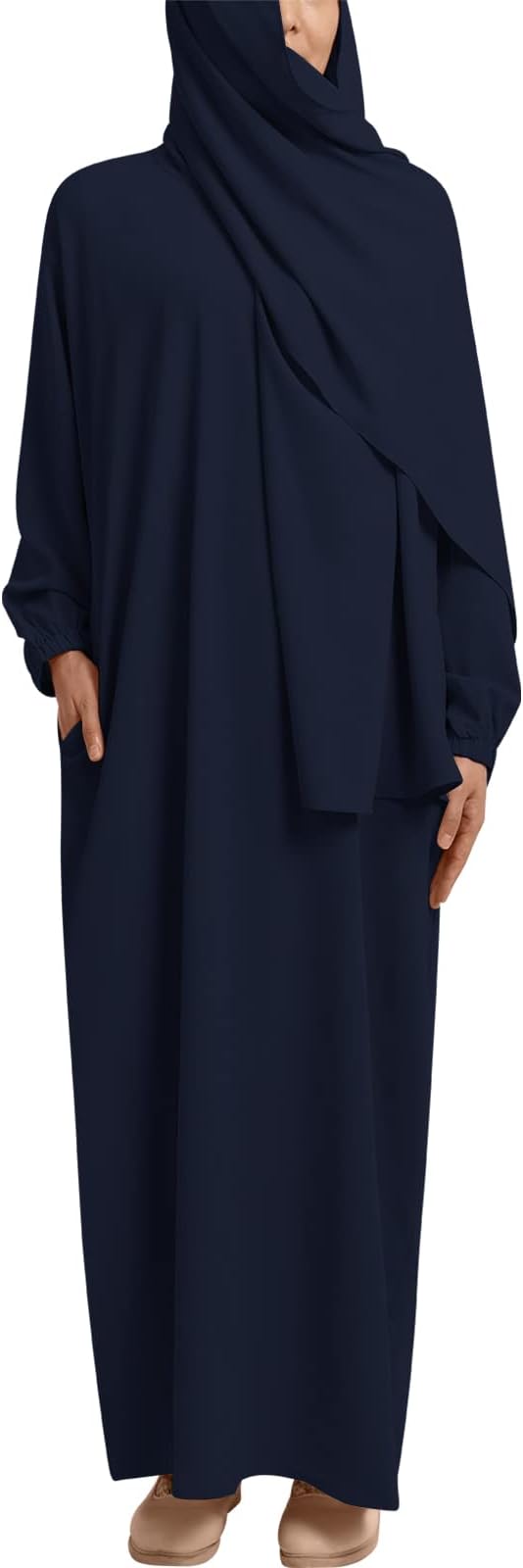 OdizliAbaya Muslim Women Long Sleeve Ramadan Long Prayer Hijab Dress