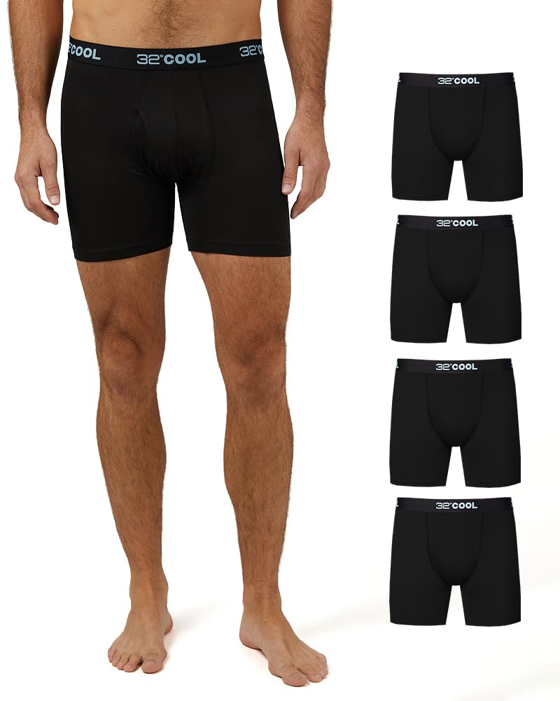 32 Degrees COOL Mens 4-PACK Quick Dry Performance Boxer Brief With Comfort Elastic Waistband
