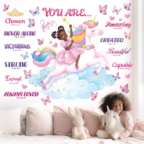 DECOWALL Black Girl Unicorn Bible Verse Wall Stickers Decals (SG2-2503)